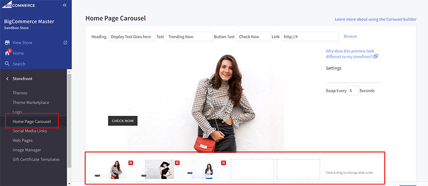 Storefront option on the main menu Bigcommerce store